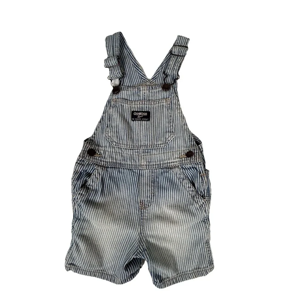 Vintage Oshkosh B'gosh Railroad Striped Pin Stripe Shortalls Overalls Size 18M